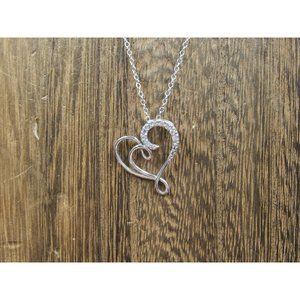 20 Inch Sterling Silver Heart Love Cubic Zirconia Pendant Necklace